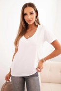 Bluzka damska bawełniana z dekoltem w serek z krótkim rękawem biała