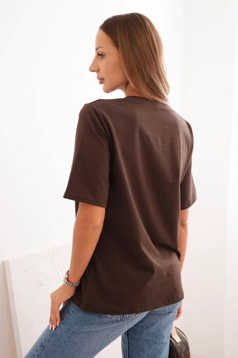 Bluzka damska bawełniana z nadrukiem Minimal brązowa