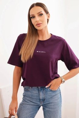 Bluzka damska bawełniana z nadrukiem Minimal śliwkowa