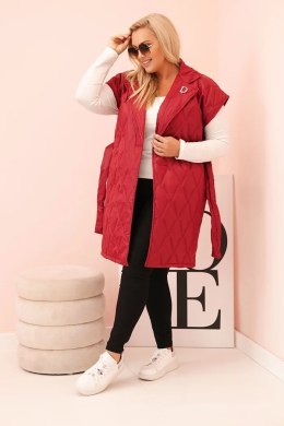 Kamizelka damska Plus Size pikowana z paskiem i kołnierzem bordowa
