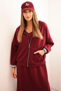 Komplet damska z wiskozą z rozpinaną bluzą i długą sukienką bordowa