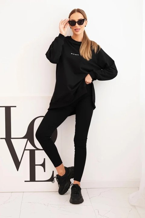 Komplet damski bawełniany bluza i legginsy z napisem Minimal czarny