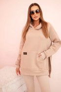 Komplet damski bawełniany bluza z kapturem i legginsy z wysokim stanem beżowy