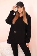 Komplet damski bawełniany bluza z kapturem i legginsy z wysokim stanem czarny