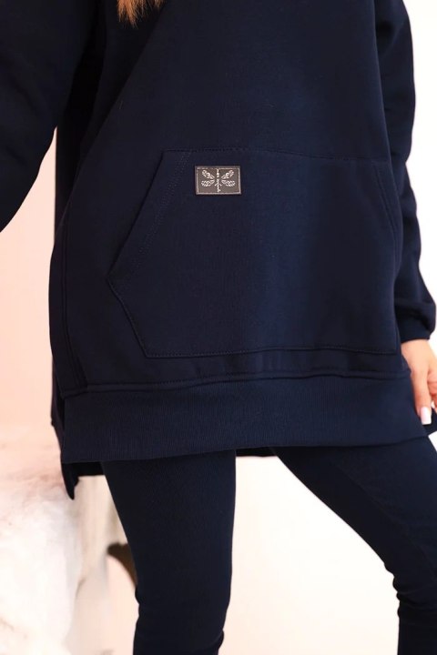 Komplet damski bawełniany bluza z kapturem i legginsy z wysokim stanem granatowy