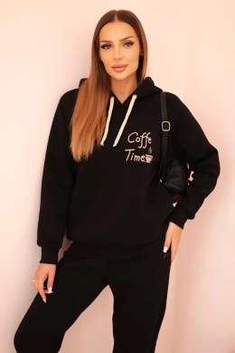 Komplet damski bawełniany ocieplany z nadrukiem czarny