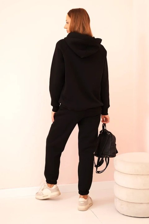 Komplet damski bawełniany ocieplany z nadrukiem czarny