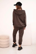 Komplet damski bawełniany z kapturem i zamkiem brązowy