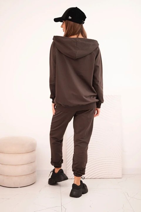 Komplet damski bawełniany z kapturem i zamkiem brązowy