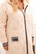 Kurtka damska Plus Size pikowana z kapturem i sportowymi mankietami beżowa