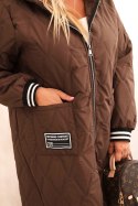 Kurtka damska Plus Size pikowana z kapturem i sportowymi mankietami czekoladowa