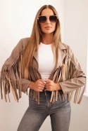 Kurtka damska z eko skóry z frędzlami w stylu boho fango