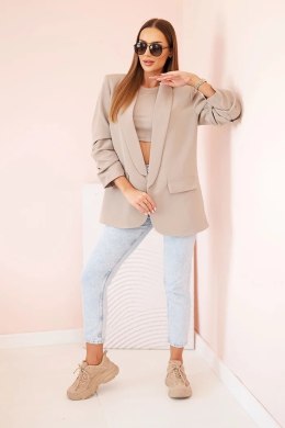 Marynarka z klapami elegancka ciemno beżowa