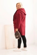 Płaszcz damski Plus Size ze sztucznego baranka z kapturem i kieszeniami bordowy