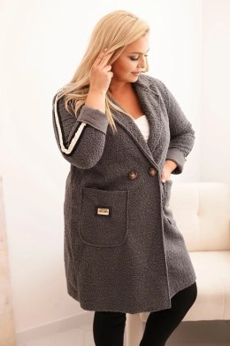 Płaszcz damski Plus Size ze sztucznego baranka z kieszeniami grafitowy