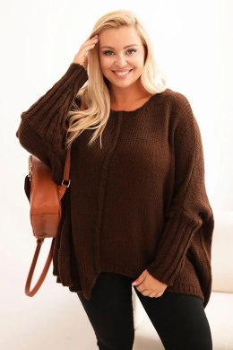 Sweter damska Plus Size z akrylem o luźnym kroju i rękawem 3/4 brązowy