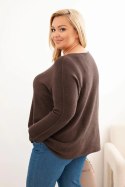 Sweter damski plus size z dekoltem łódką brązowy