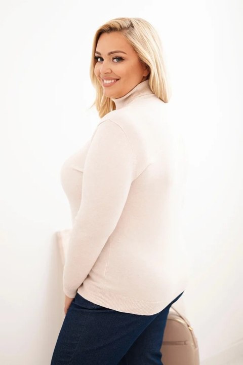 Sweter damski wiskozowy Plus Size z golfem o klasycznym kroju beżowy