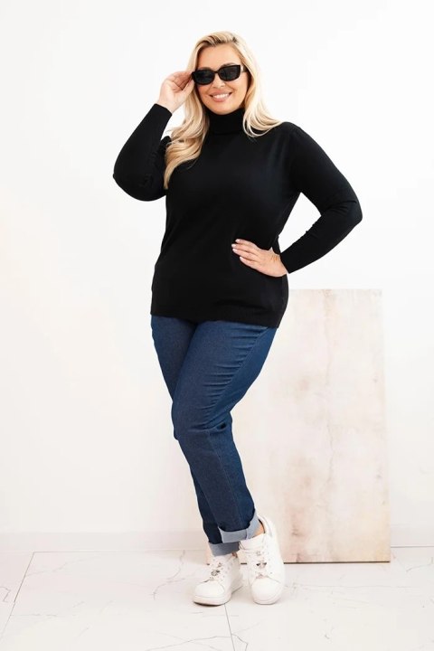 Sweter damski wiskozowy Plus Size z golfem o klasycznym kroju czarny