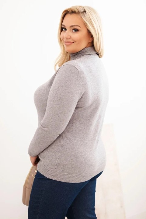 Sweter damski wiskozowy Plus Size z golfem o klasycznym kroju szary