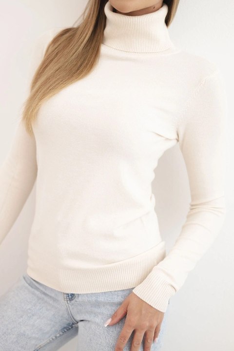 Sweter damski z wiskozy z golfem i długim rękawem beżowy