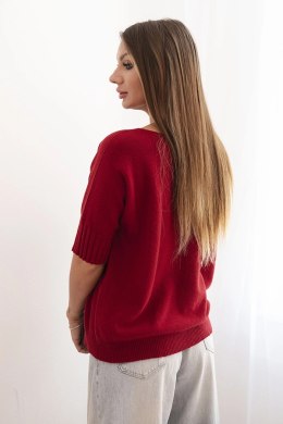 Sweter damski z wiskozy z krótkim rękawem bordowy