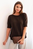 Sweter damski z wiskozy z krótkim rękawem brązowy