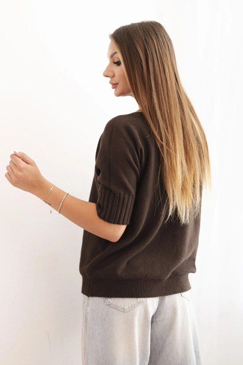 Sweter damski z wiskozy z krótkim rękawem brązowy