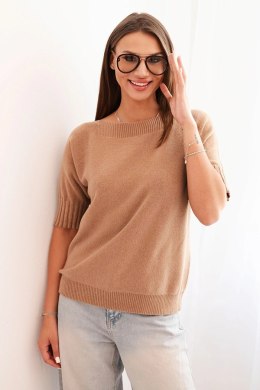 Sweter damski z wiskozy z krótkim rękawem camelowy
