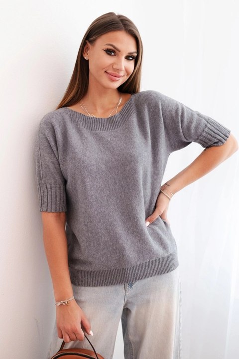 Sweter damski z wiskozy z krótkim rękawem szary