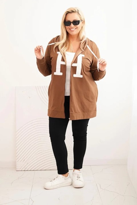Bluza damska Plus Size bawełniana z kapturem i dużą literą H camelowa