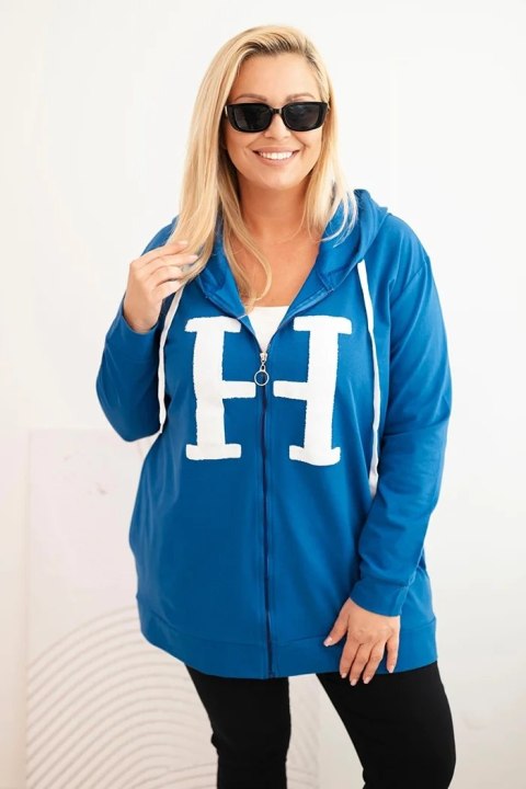 Bluza damska Plus Size bawełniana z kapturem i dużą literą H chabrowa