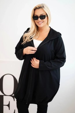Bluza damska Plus Size bawełniana z kapturem i zamkiem czarna