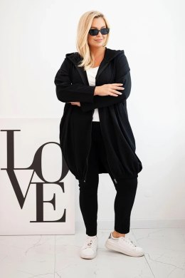 Bluza damska Plus Size bawełniana z kapturem i zamkiem czarna