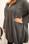 Bluza damska Plus Size bawełniana z kapturem i zamkiem grafitowa