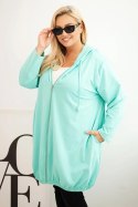 Bluza damska Plus Size bawełniana z kapturem i zamkiem miętowa