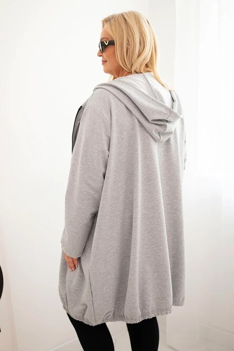 Bluza damska Plus Size bawełniana z kapturem i zamkiem szara