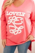 Bluzka damska Plus Size bawełniana z napisem i dekoltem V różowa