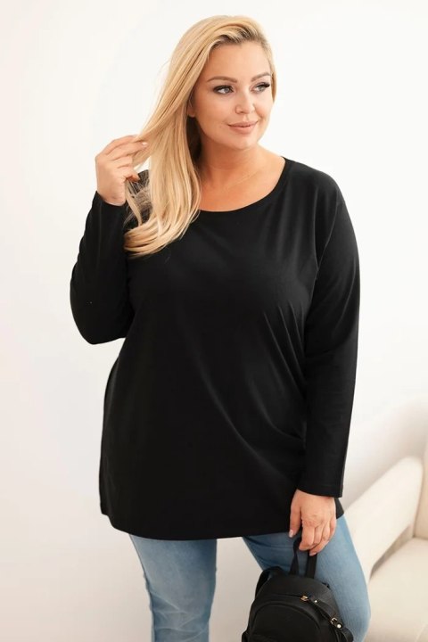 Bluzka damska Plus Size bawełniana z okrągłym dekoltem czarna