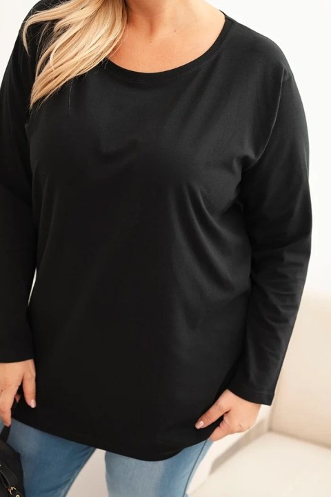 Bluzka damska Plus Size bawełniana z okrągłym dekoltem czarna