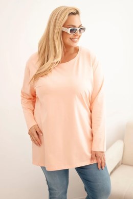 Bluzka damska Plus Size bawełniana z okrągłym dekoltem morelowa