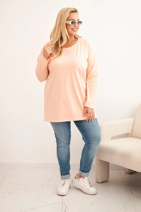 Bluzka damska Plus Size bawełniana z okrągłym dekoltem morelowa