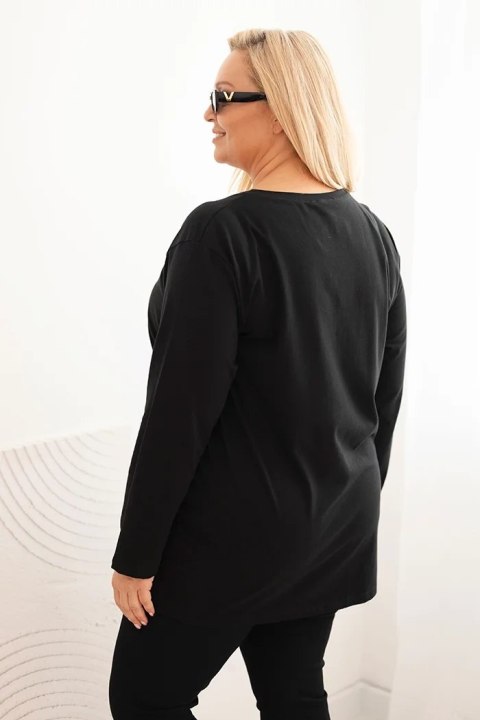 Bluzka damska Plus Size z dekoltem V i długim rękawem czarna