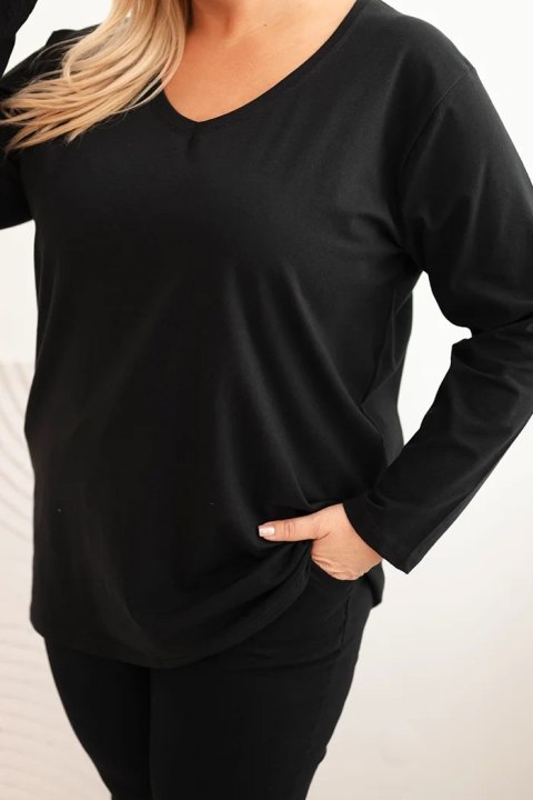 Bluzka damska Plus Size z dekoltem V i długim rękawem czarna