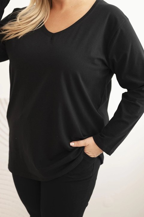 Bluzka damska Plus Size z dekoltem V i długim rękawem czarna
