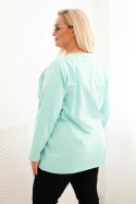 Bluzka damska Plus Size z dekoltem V i długim rękawem miętowa