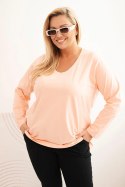 Bluzka damska Plus Size z dekoltem V i długim rękawem morelowa