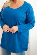 Bluzka damska Plus Size z dekoltem w łódkę chabrowa