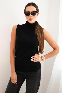 Bluzka damska wiskozowa bez rękawów z golfem czarna