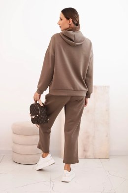Komplet damska masełkowy bluza z kapturem i spodniami z paskiem fango